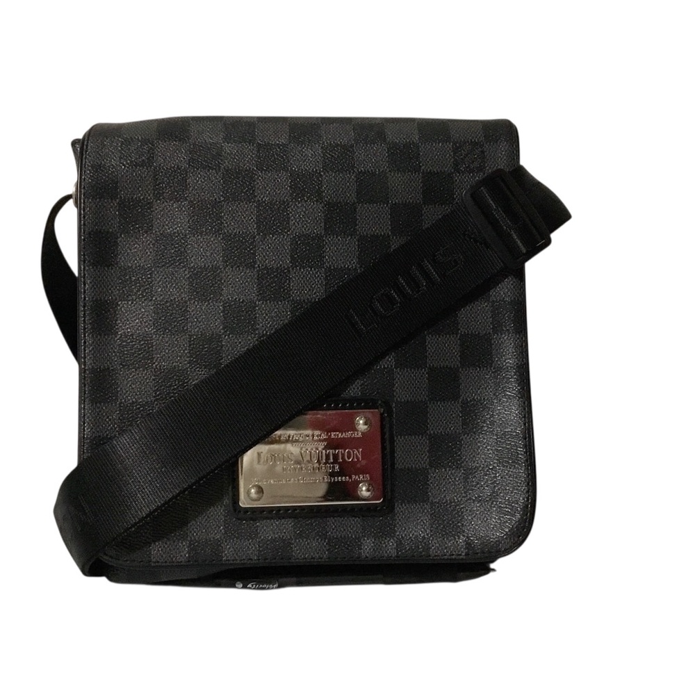 Designer Inspired Men's Black Damier Graphite Messenger Bag
